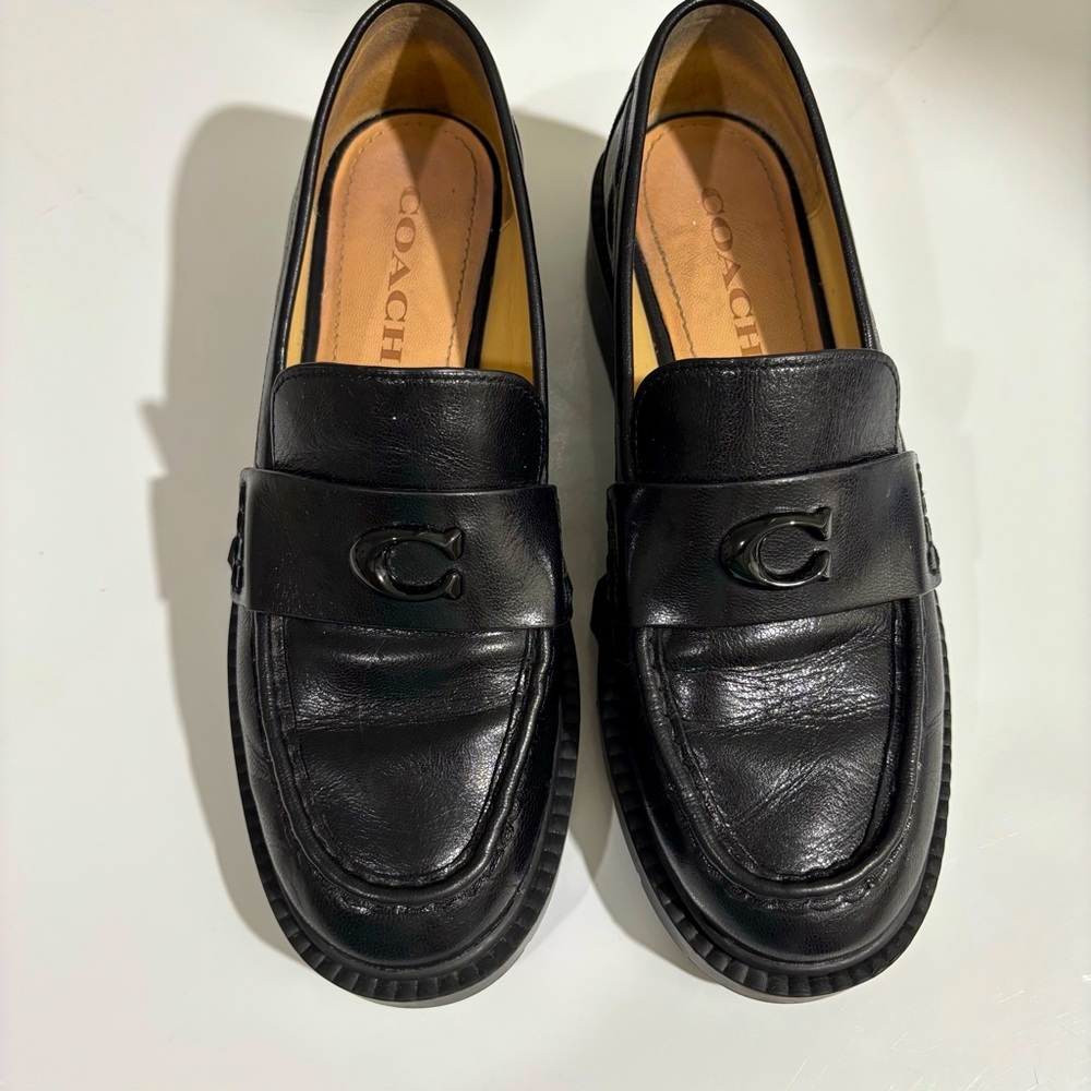 Coach Leah Leather Lug Sole Loafers in Black - Size 7